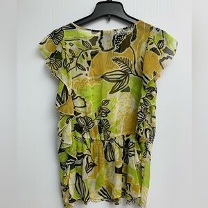 John Fashion Women Sheer Top Flutter Elastic Floral Boho M